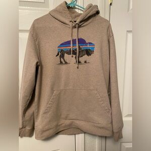 Patagonia Tan Hoodie with Buffalo Graphic